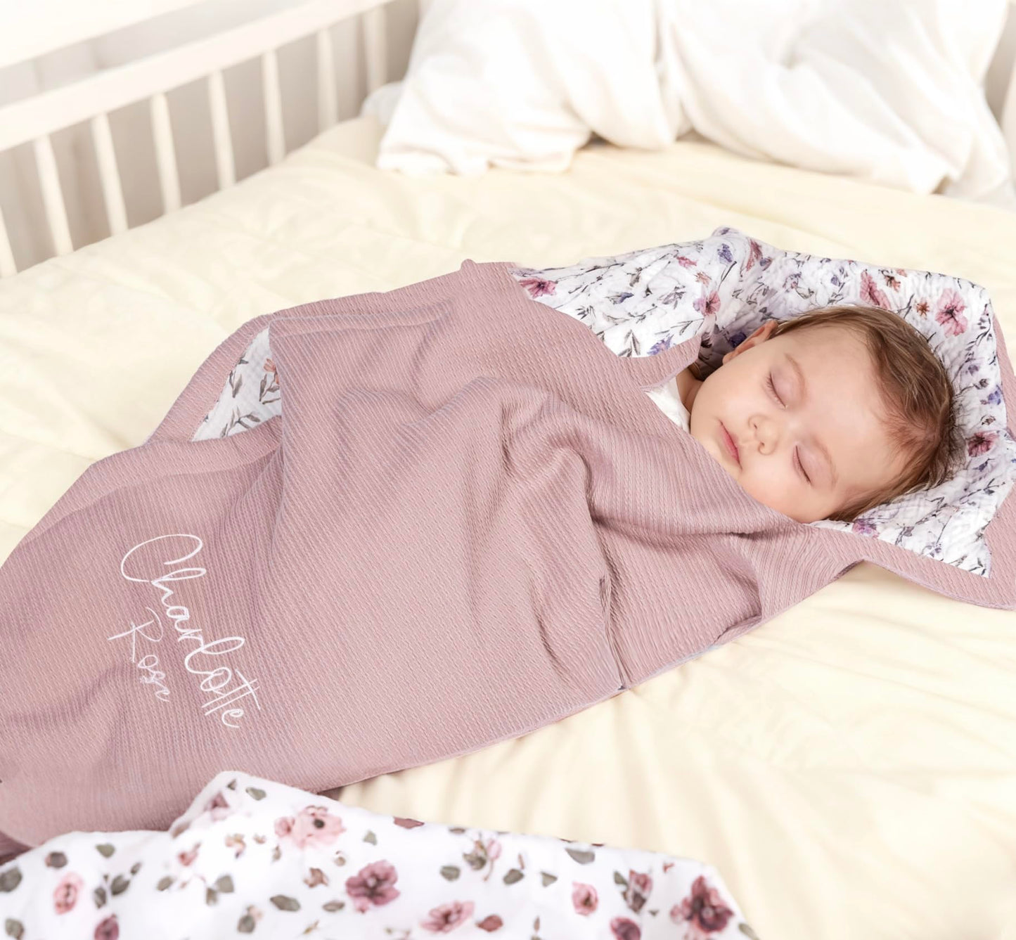 Personalized Baby Blanket with Name – Custom Knit Blanket, 27x40in Floral Embroidered Nursery Blanket for Girls – Customized Baby Blanket, Soft Newborn Gift & Custom Baby Gifts (Baby Pink)