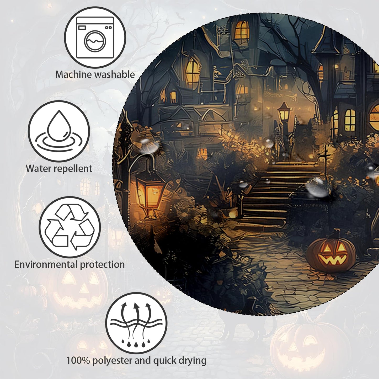 APROPHIC Halloween Shower Curtain, Halloween Horror Castle Shower Curtain for Bathroom, Pumpkin Lantern Black Cat Full Moon Bathroom Decorations Waterproof Curtains with 12 Hooks 72x72 in