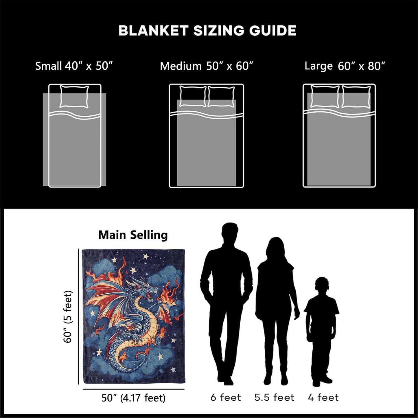 xmwjfd Fire Dragon Blanket, Cozy Plush Fiery Blue & Red Dragons Soaring Throw Blanket for Couch Bedroom Outdoor, Lightweight Soft Flannel Travel Blankets, Gifts for Women Kids, Warm Decor 50"×60"