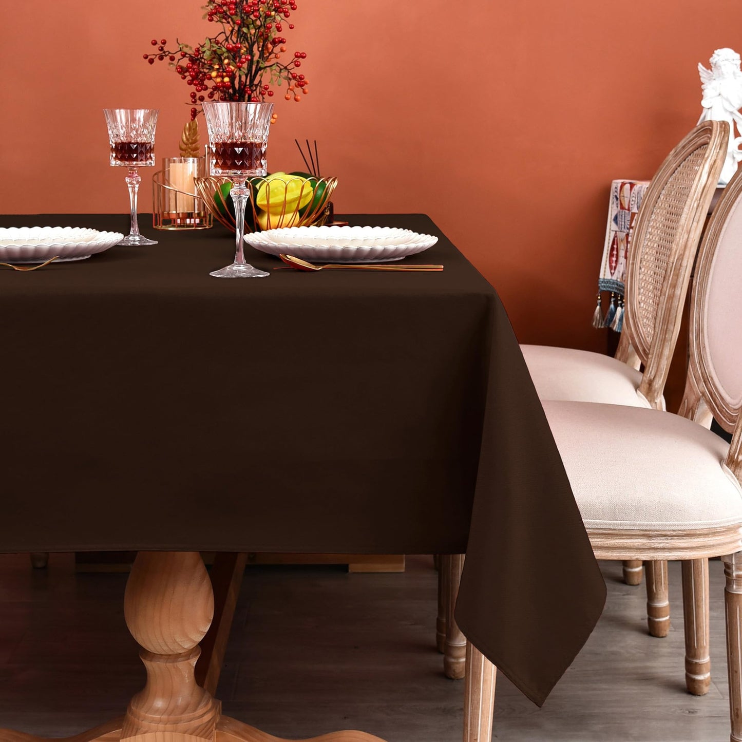 MEANMOY Brown 210 GSM Water & Stain Resistant Rectangle Tablecloth for 4 Foot Table - Solid 60 x 84 Inch Rectangular Table Cloth in Wrinkle Free Washable Polyester Fabric for Wedding, Party, Banquet