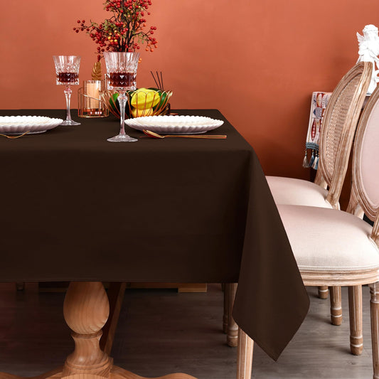 MEANMOY Brown 210 GSM Water & Stain Resistant Rectangle Tablecloth for 4 Foot Table - Solid 60 x 84 Inch Rectangular Table Cloth in Wrinkle Free Washable Polyester Fabric for Wedding, Party, Banquet