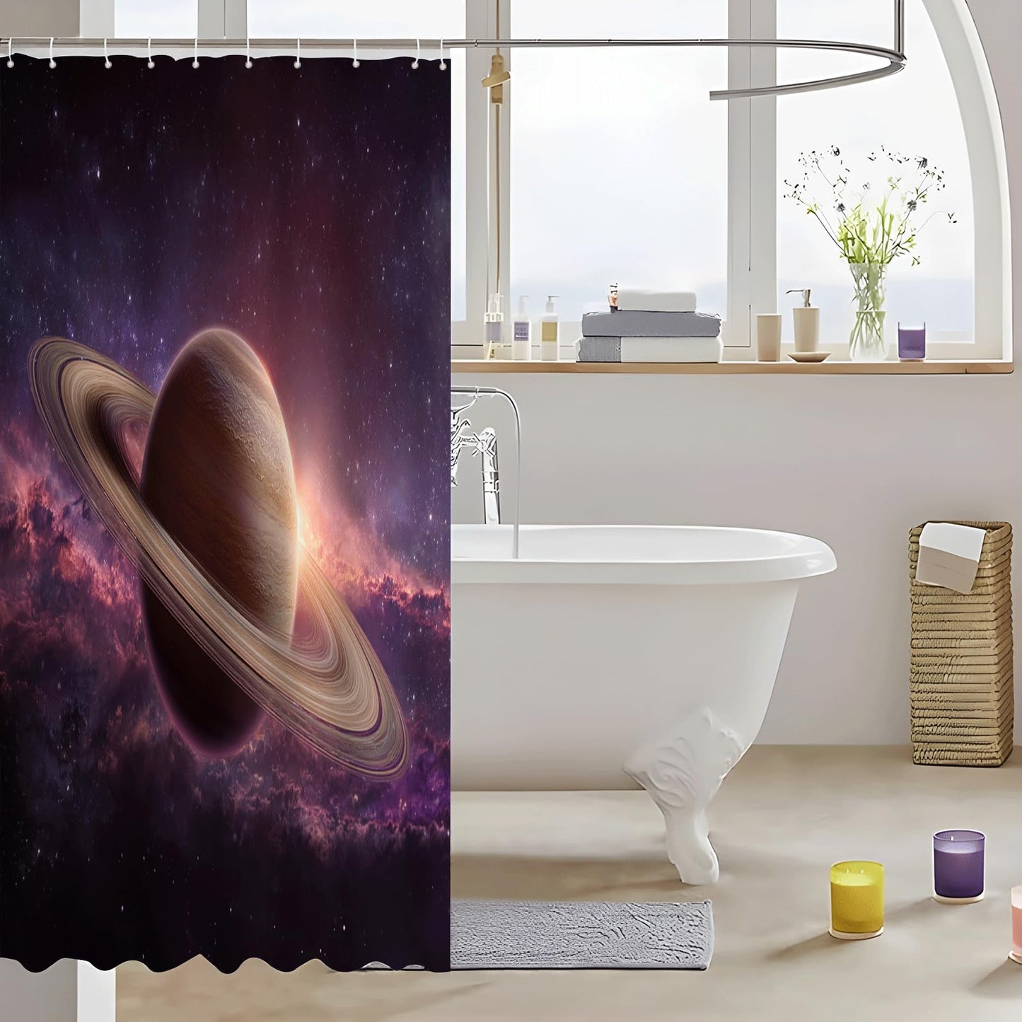 ZROLUW Saturn Waterproof Curtain 72" W x 72" L Starry Sky Galaxy Planet Polyester Fabric Cloth Shower Curtains for Bathroom Decoration