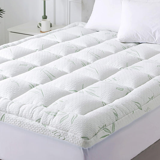 WhatsBedding Mattress Topper Twin, Soft Pillow Top Mattress Topper with Deep Pocket Fits 8–21 Inch,7D Spiral Fiber Filling, Bamboo Viscose Air Layer Twin Mattress Topper