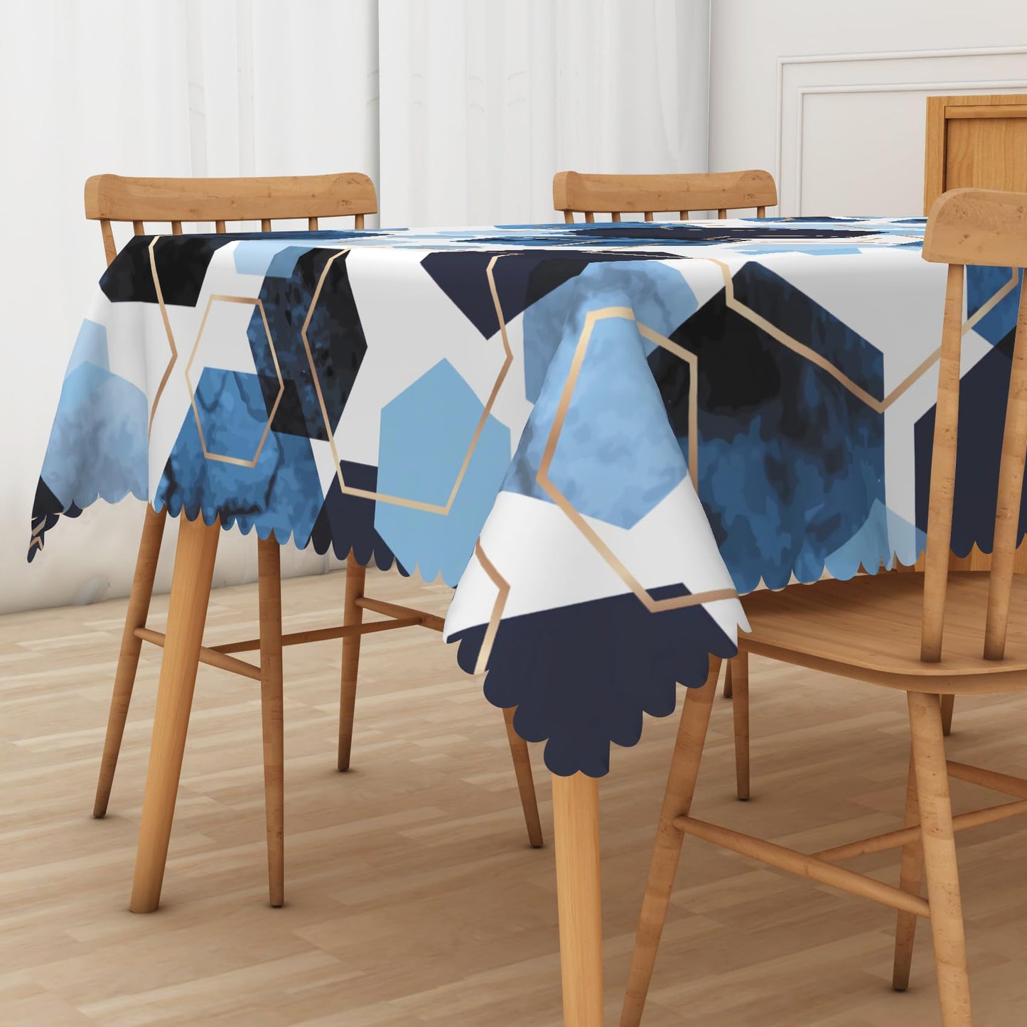 SIEDYCV Modern Blue Gold White Geometric Tablecloth, 60x102 Inch Elegant Hexagons Abstract Art Marble Texture Fabric Table Cloth,Waterproof Table Cover for Kitchen Dining Room Banquet Party Decor