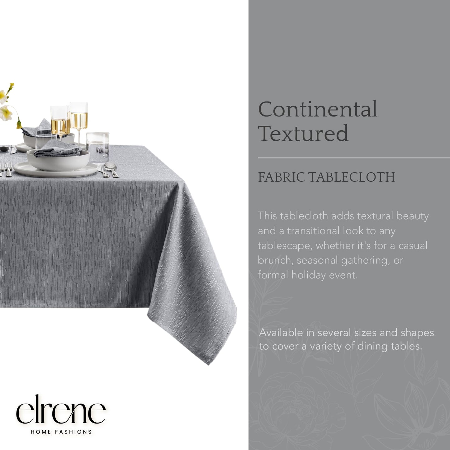 Threadmade Continental Solid Texture Water Resistant Tablecloth, Gray - 60" W x 102" L