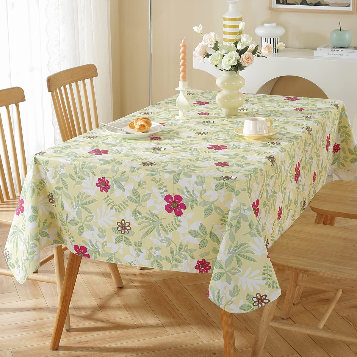 SASTYBALE Spring Summer Vinyl Tablecloth with Flannel Backing Rectangle 52 x 70 Inch, Waterproof Eucalyptus Leaves Table Cloth, PVC Plastic Table Cover for Dining, Party, Picnic, Outdoor
