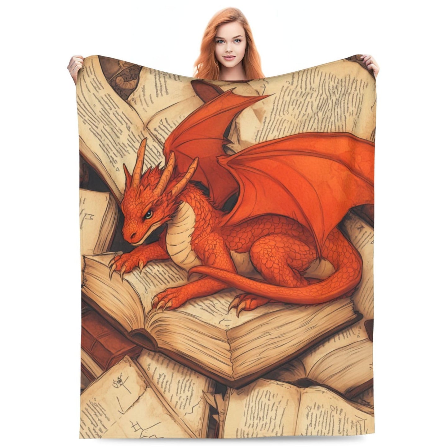 Dragon and Book Blanket Gifts for Kids Adults Boys Girls Lightweight Soft Flannel Majestic Animal Throw Blankets Cozy for Dragon Lovers Living Room Sofa Couch Bed Room All Season Decor 50x60in