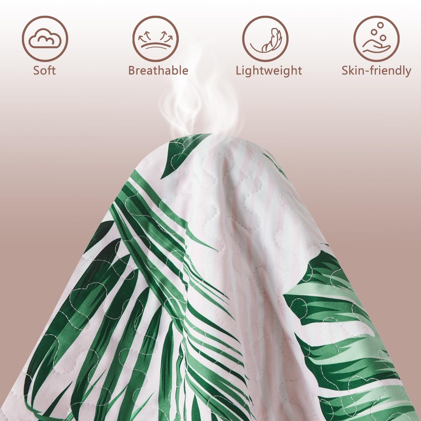 Yogeneg Queen Quilt Bedding Set,Green Botanical Pattern Blush Full/Queen Quilt Set,3 Piece Lightweight Soft Summer Bedspread Coverlet with 2 PIillow Shams,All Season(Pink,90"x96")