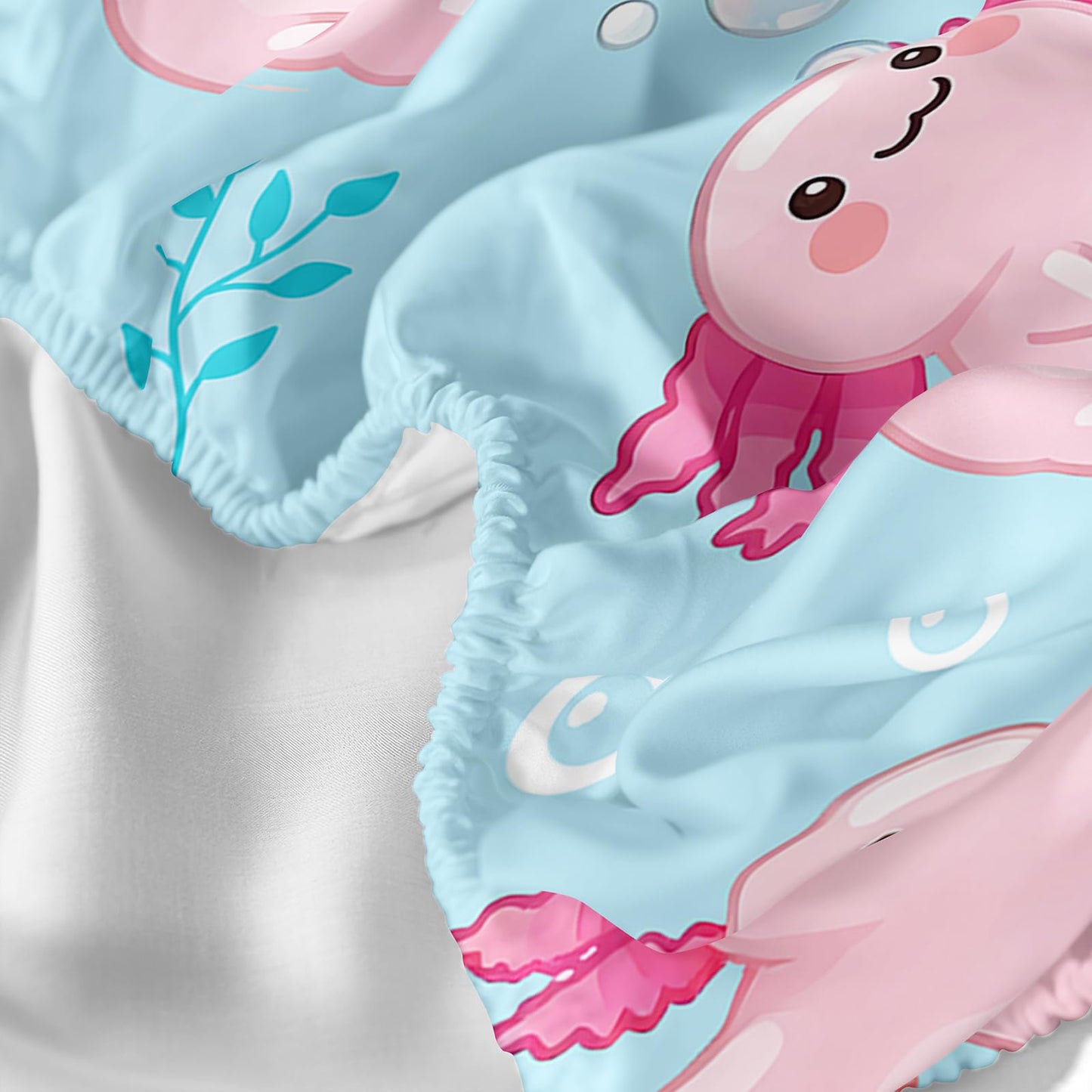 QOOMO Kawaii Marine Life Silky Soft Microfiber Bed Sheets Cute Axolotl Super Soft Kids Bedding Set Blue Ocean Breathable Room Decoration Queen Size 1 Fitted Sheet, 1 Flat Sheet, 2 Pillow Cases