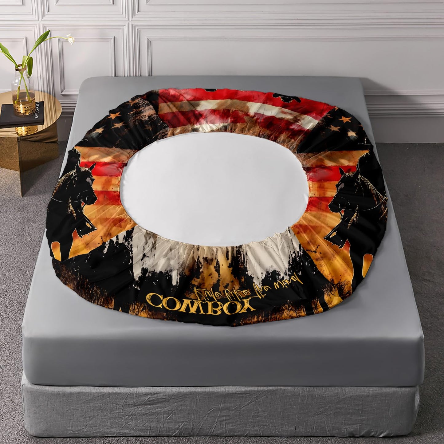 HOSIMA Cowboy Twin Fitted Sheet,Cowboys Riding Horses Print Western Bedding for Adults Teens Boys Room Decor,American Flag Background Pattern Country Bedding,1 Fitted Sheet+2 Pillowcases.