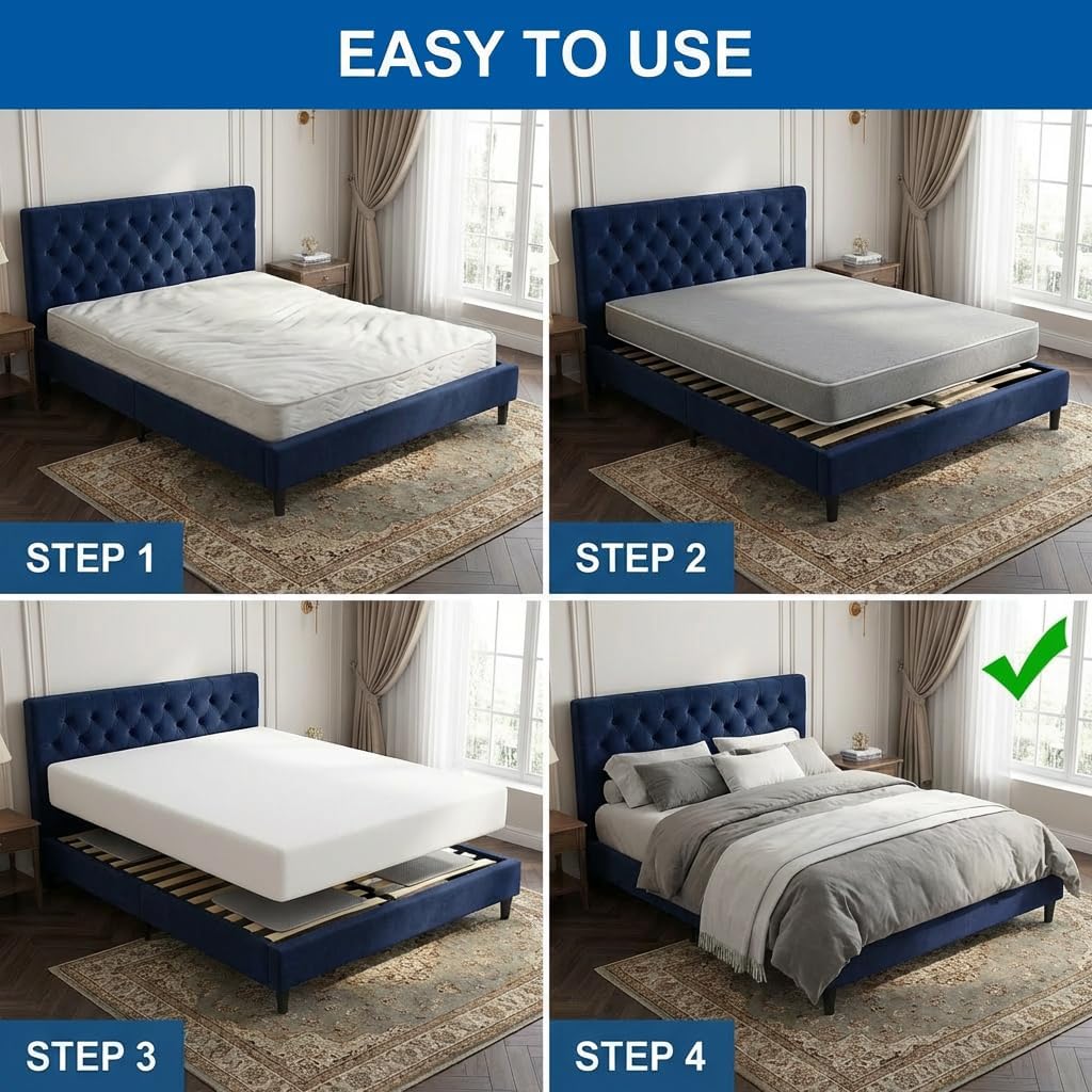 Fix Sagging Mattress Support Pad, 40D High Density Foam Mattress Firming Pad with Trapezoidal Design, Targeted Support (Gray Pack of 1, 59x25x2in)