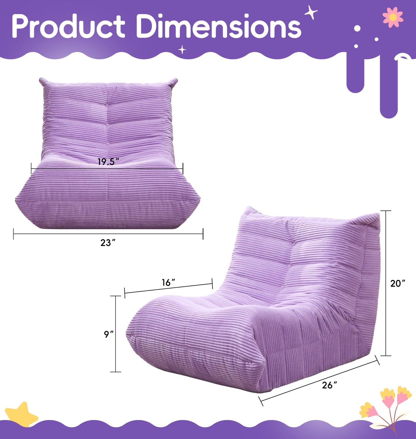 Hobestluk Bean Bag Chair for Kids Toddler Bean Bag Chair with Memory Foam Filler Beanbag with Spacious Design Bean Bag Couch for Reading Gaming Relaxing (Purple, Small)