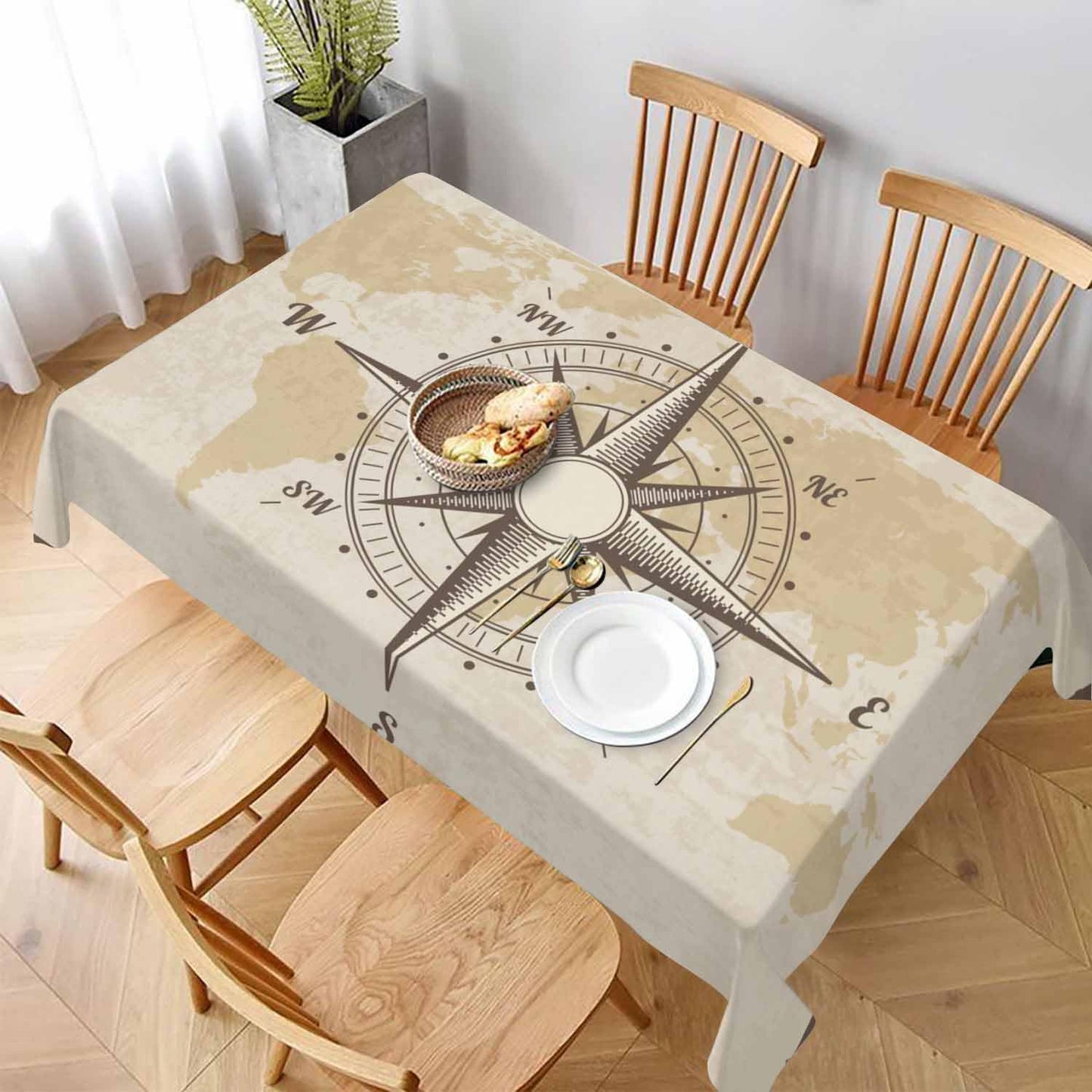 LoLo UoUo Compass Table Cloth for Rectangle Table 60x84 Inch Old World Map Nautical Compass Kitchen Table Cover Decorations for Home Dinner Party Outdoors Picnic