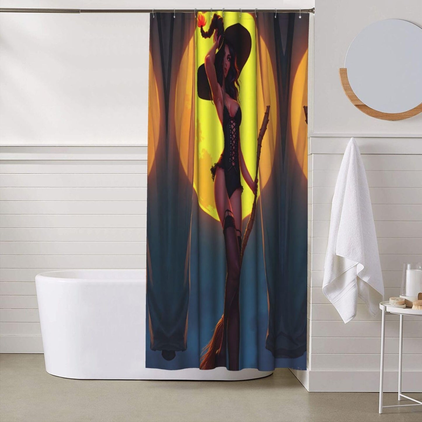 HEILIVIO Shower Curtain Halloween Witch Waterproof Fabric Stylish Durable Bathroom Decor,Quick-Dry,60x72inches,Includes Hooks