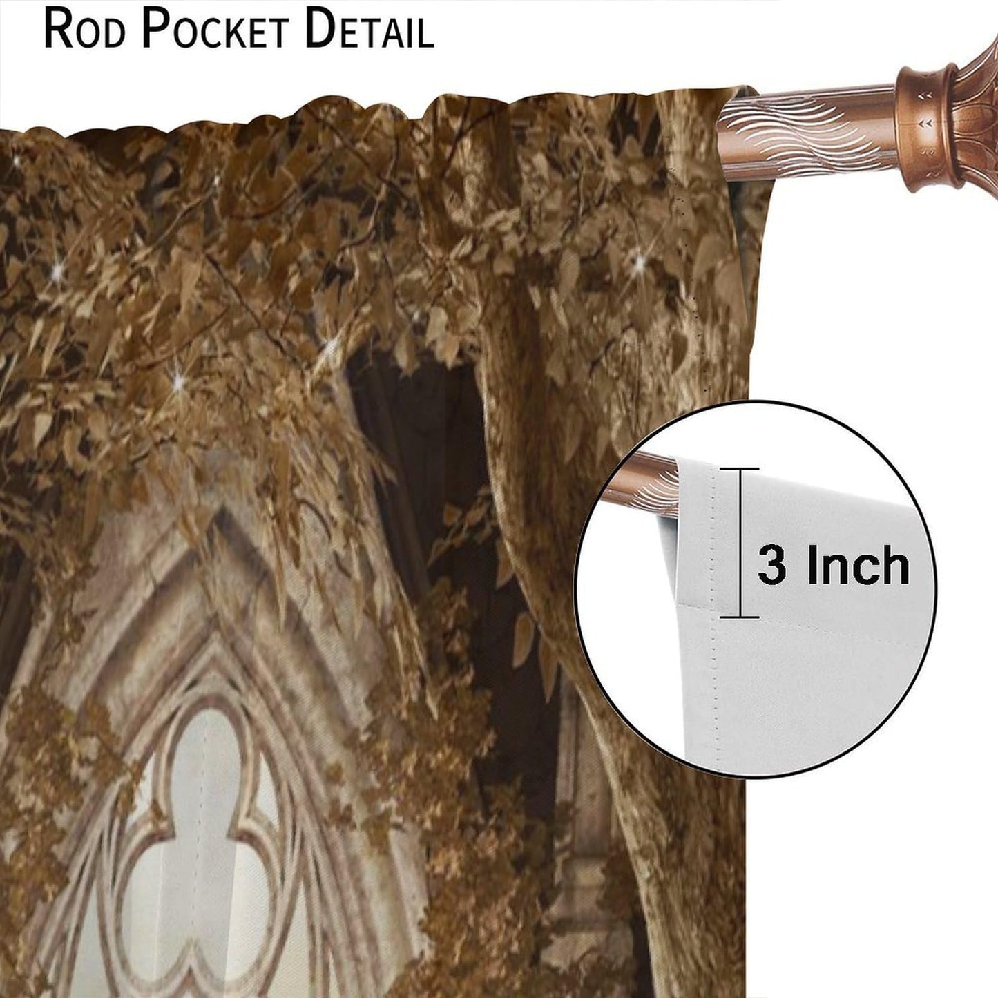 YCness Fantasy Nature Autumn Leaves Curtains, Landscape Golden Sparkle Gothic Fantasy Gate Magic Dreamland Fairy Window Treatments for Kitchen Living Room Bedroom Home, 2 Panels 42x45 Inch
