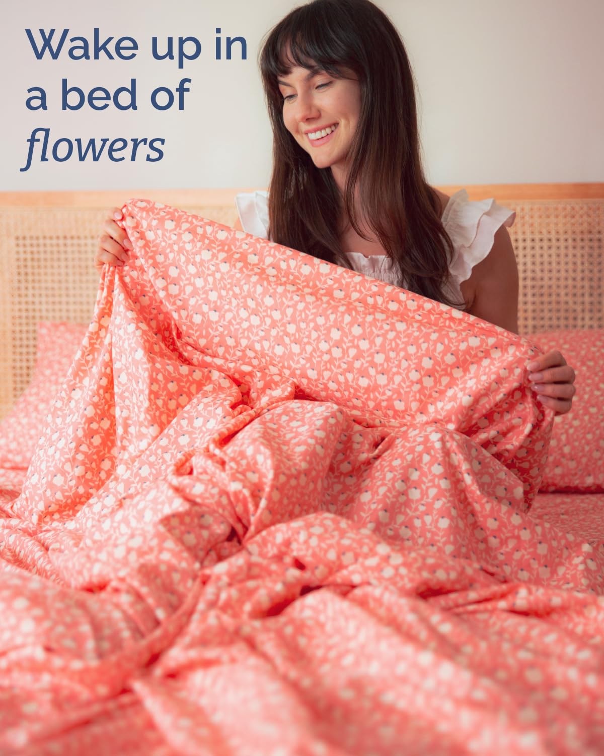 Floral Sheets - Pink & White Bed Sheet Set - 1 Flat, 1 Fitted & 2 Pillowcases w/ Deep Pockets - Comfy, Cozy, Wrinkle & Fade Free - Boho Botanical Bedding - Soft, Breathable & Cooling - Queen Size Set