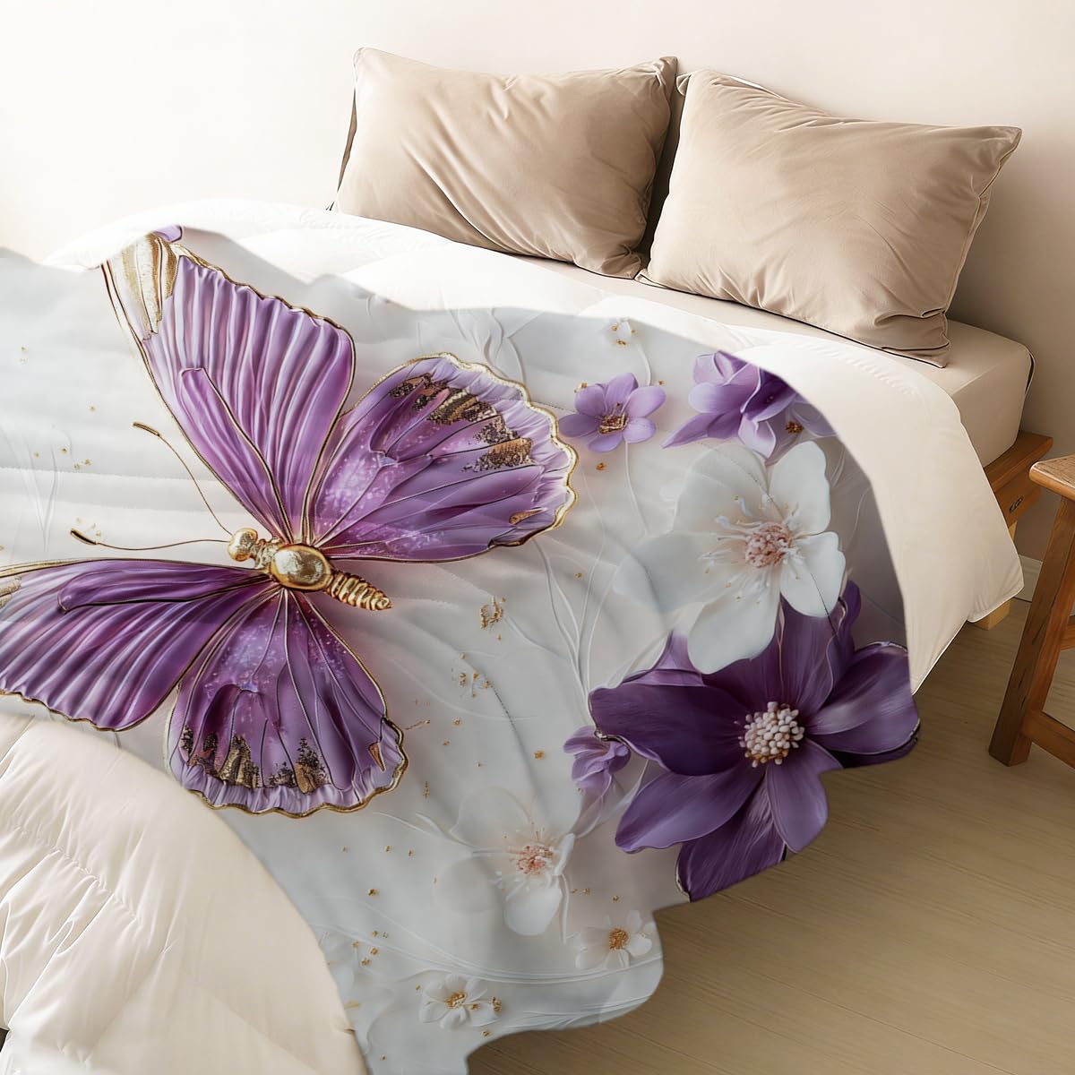 HUNXIAOJ Butterfly Blanket for Girls Women Kids Flannel Purple Butterfly Plush Throw Blanket Girls Bedroom Decor for Couch Bed Home Decor 49"x59"