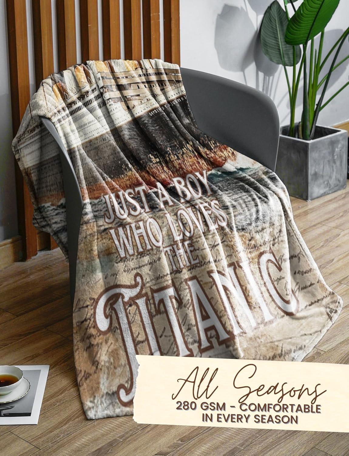 Huglanket Titanic Themed Flannel Plush Blanket, 50"x65" Soft Throw for Boys, Gift for Birthday & Christmas
