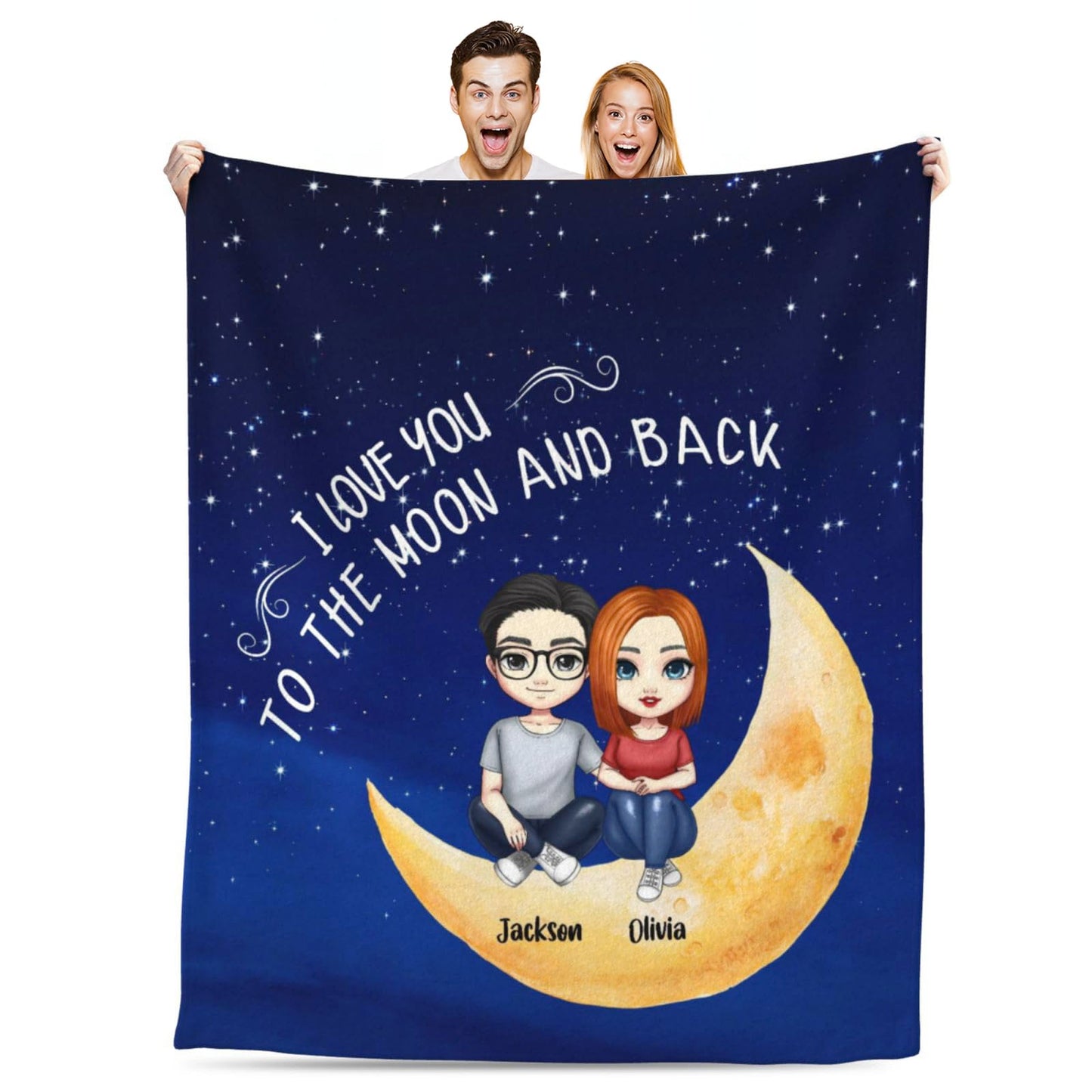 BHSHOH Personalized Couple Blanket for Girlfriend Boyfriend Love You to the Moon and Back Custom Anniversary Blanket Gifts for Husband Wife Wedding Valentine’s Day Gifts Man Woman Throw (09)