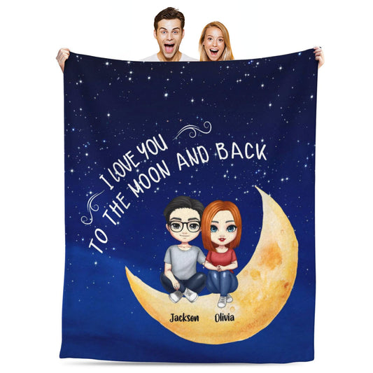 BHSHOH Personalized Couple Blanket for Girlfriend Boyfriend Love You to the Moon and Back Custom Anniversary Blanket Gifts for Husband Wife Wedding Valentine’s Day Gifts Man Woman Throw (09)