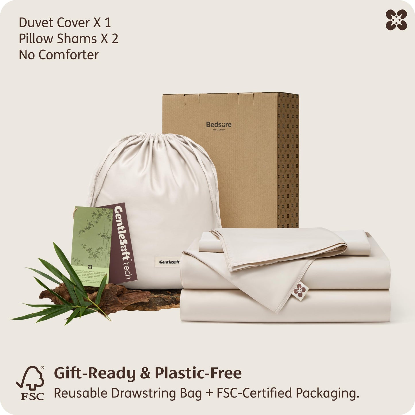 Bedsure 100% Organically Grown Bamboo Viscose Duvet Cover Set King Size | Cooling Bedding Set for Hot Sleepers | PureWoven Luxury Silky Soft | No Insert | 2 Pillow Shams (Beige, 104"x90")