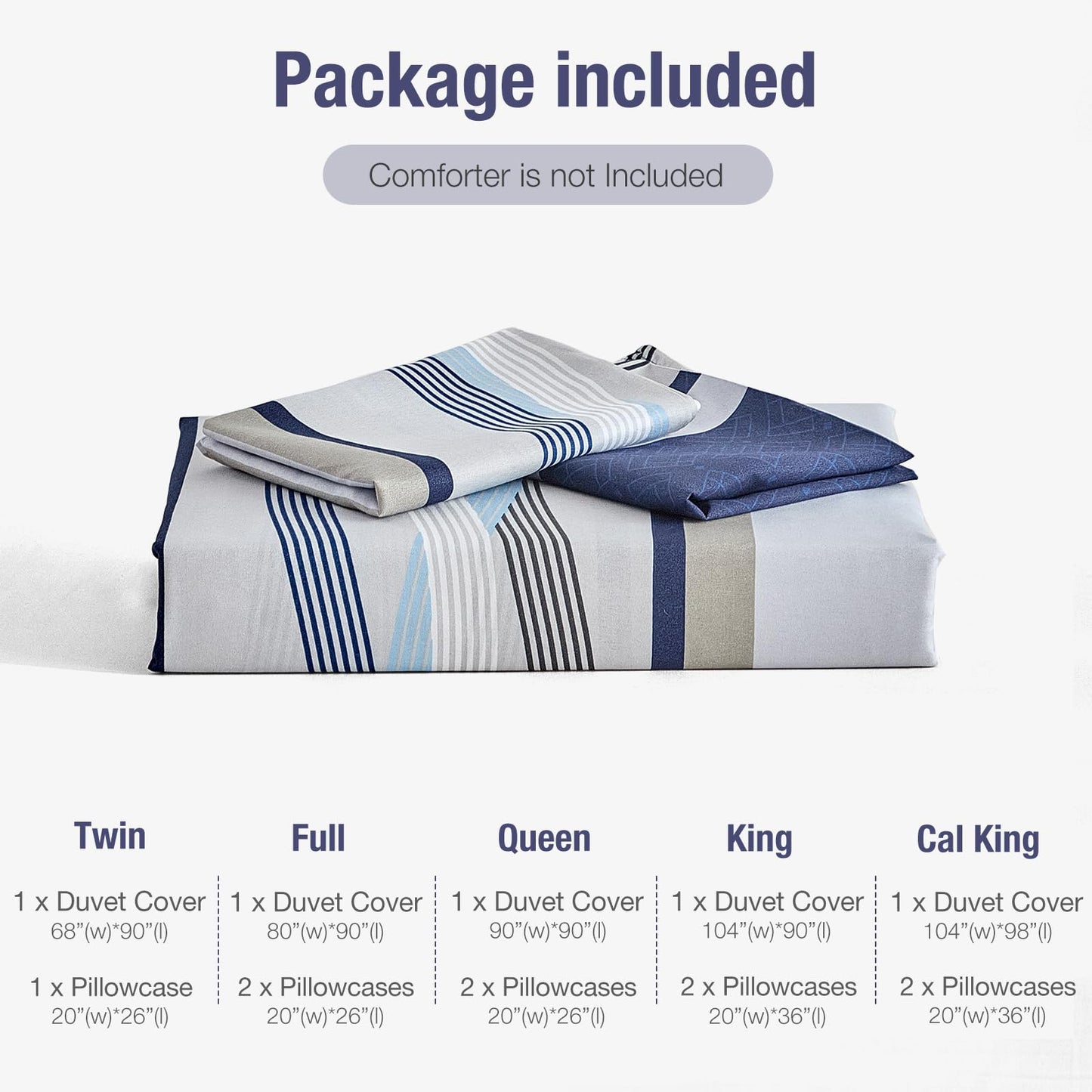 Lekesky Boho Duvet Cover Queen, 3 Pieces Blue Striped Duvet Cover Set Soft Bohemian Bedding Aztec Comforter Cover Set Queen Size with Hidden Zipper & Corner Ties (1 Duvet Cover 90x90 inches)