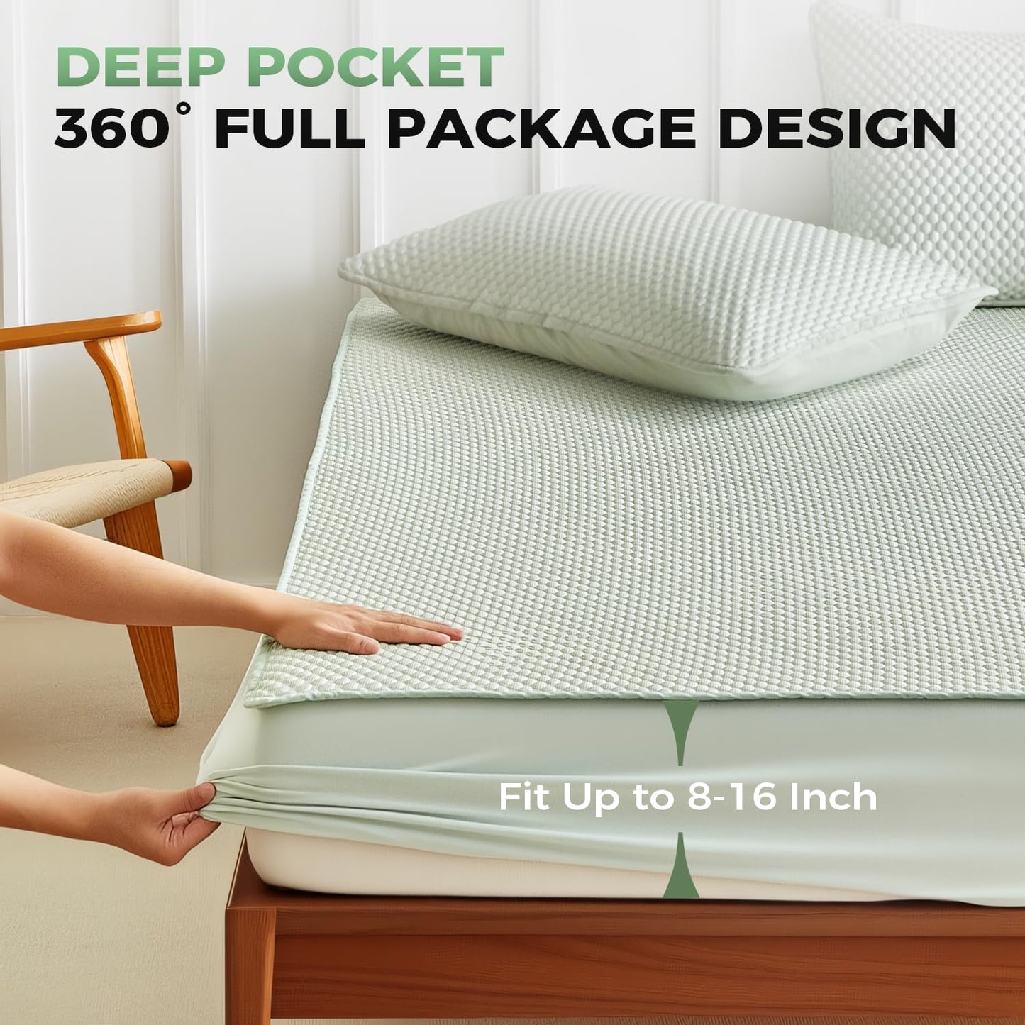 Tokokimo Cooling Mattress Protector - King Size Cooling Waterproof Mattress Protector, 3D Air Fabric Cooling Breathable Mattress Protector, Cooling Mattress Cover for 8"-16" Deep Pocket