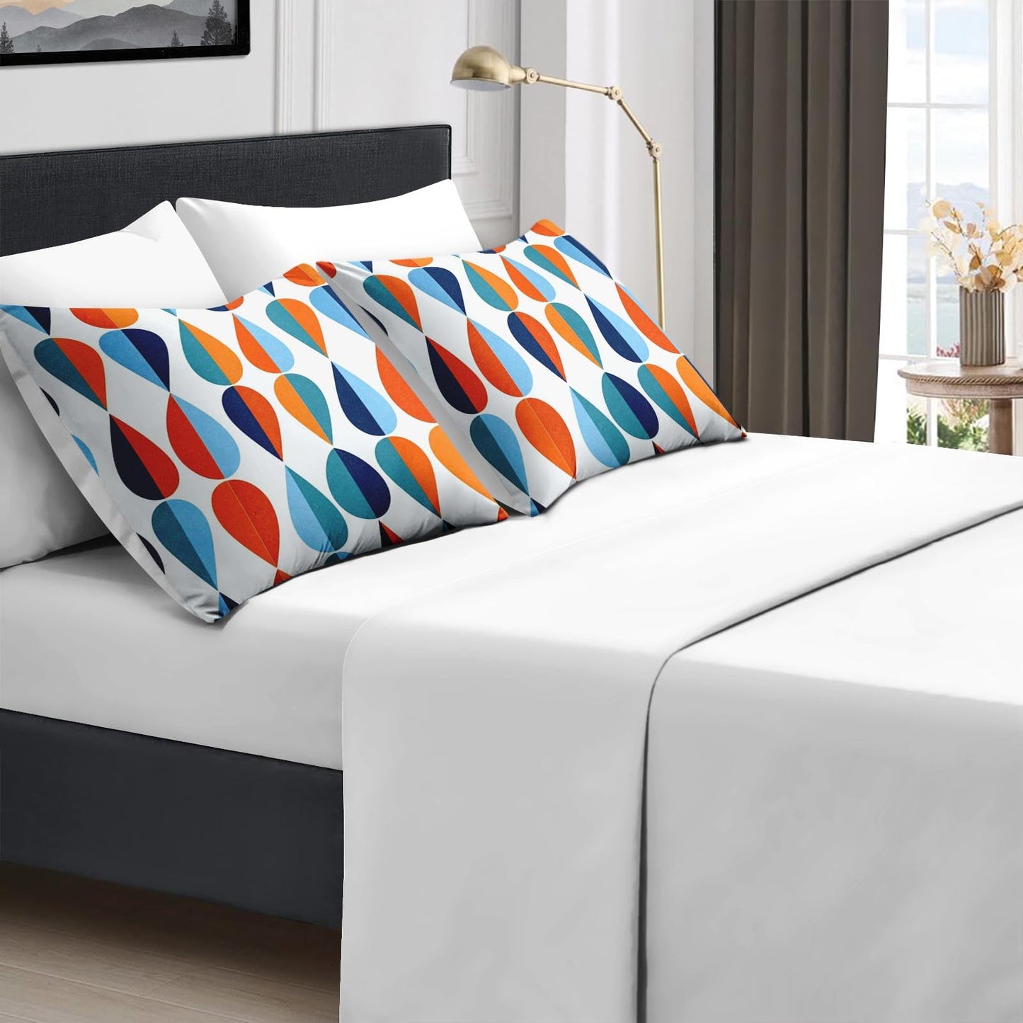Boewywh Comforter Set Twin Size Geometric Retro Abstract 7 Pcs, Bedding for Kids and Adults, Modern Blue Bed Sheet Sets with Fitted Sheet 2 Pillowcases & 2 Shams for Bedroom Bed Decor