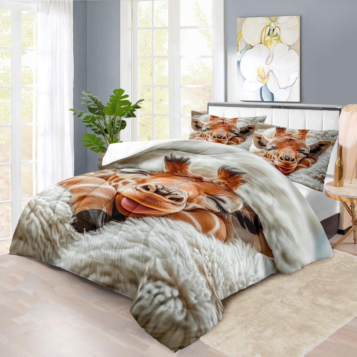 llyxsesty Cute Giraffe Comforter Set King Girls Animal Deer Bedding Set for Boys Africa Comforter King Quilt Africa Bedroom Decor Cute Animal Bedding Giraffe Home Decor Bedroom