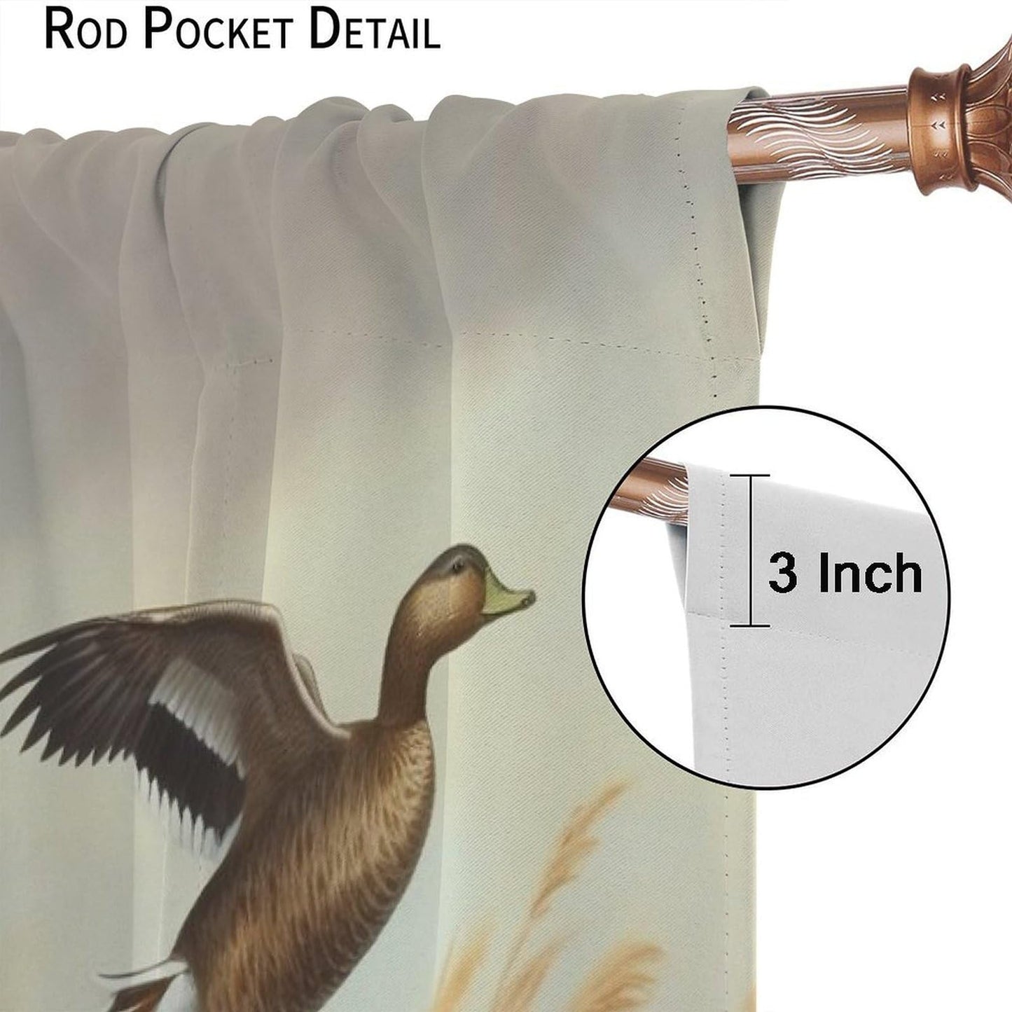 wlsgdsg Mallard Duck Curtains, Vintage Rustic Oil Painting Brown Reeds Pond Lodge Hunting Mallard Duck Animals Windows Treatments Drapes for Living Room Bedroom 42x45in（No Blackout）