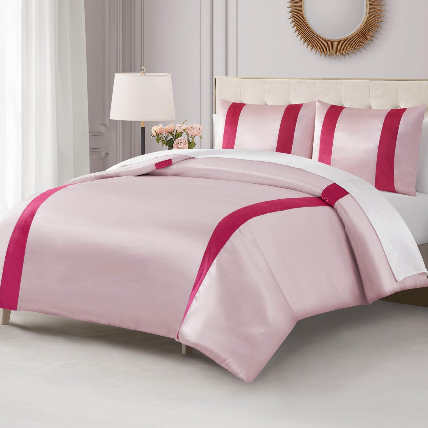 Juicy Couture Velvet Stripe on Satin Pink Twin/Twin XL Comforter Set - 2 Piece Luxury Bedding Ensemble