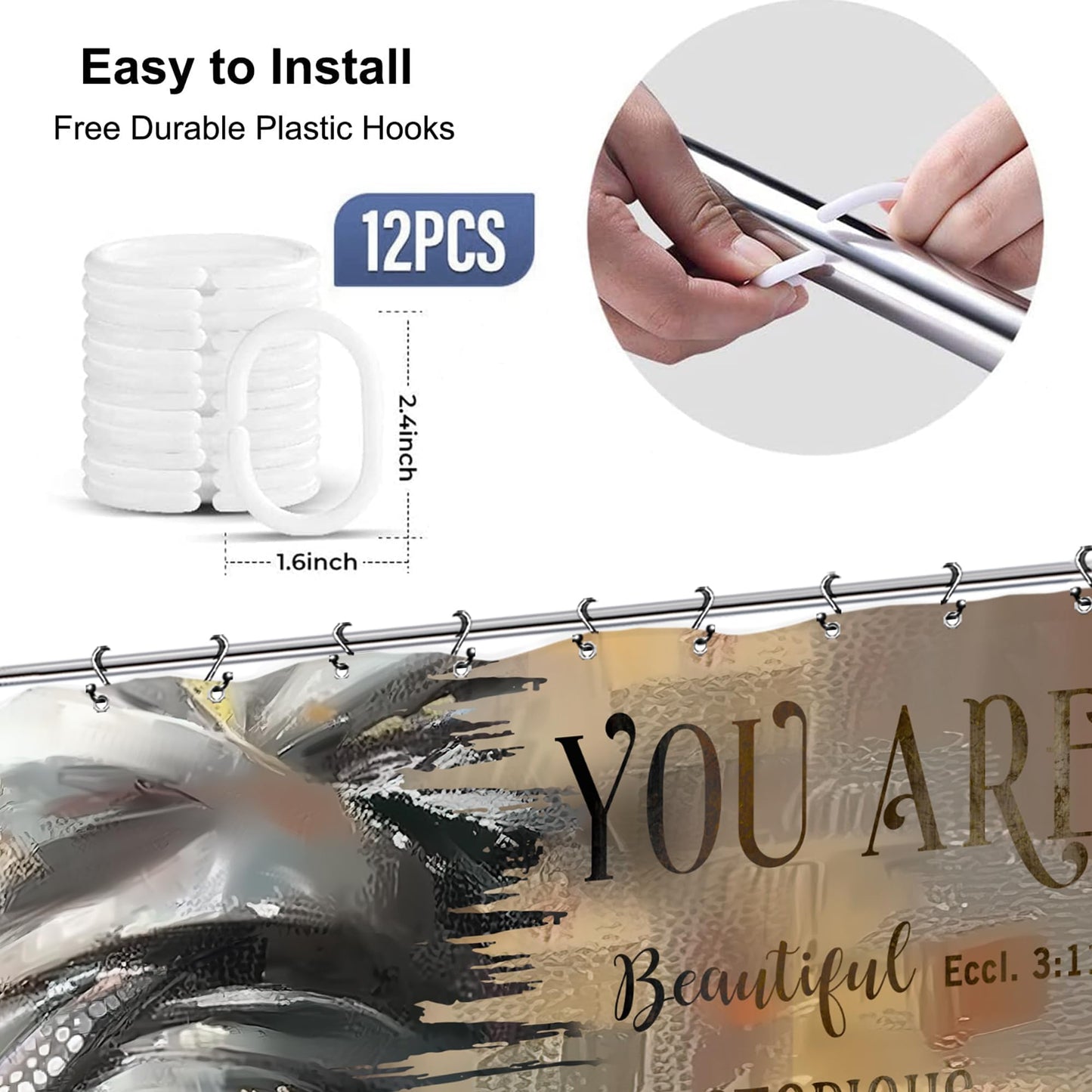 Yookeb African American Inspirational Bathroom Shower Curtain 60W by 71H Inch Black Girl Woman Lady Motivational Quotes Positive Bible Polyester Fabric 12 Plastic Hooks Waterproof Decor