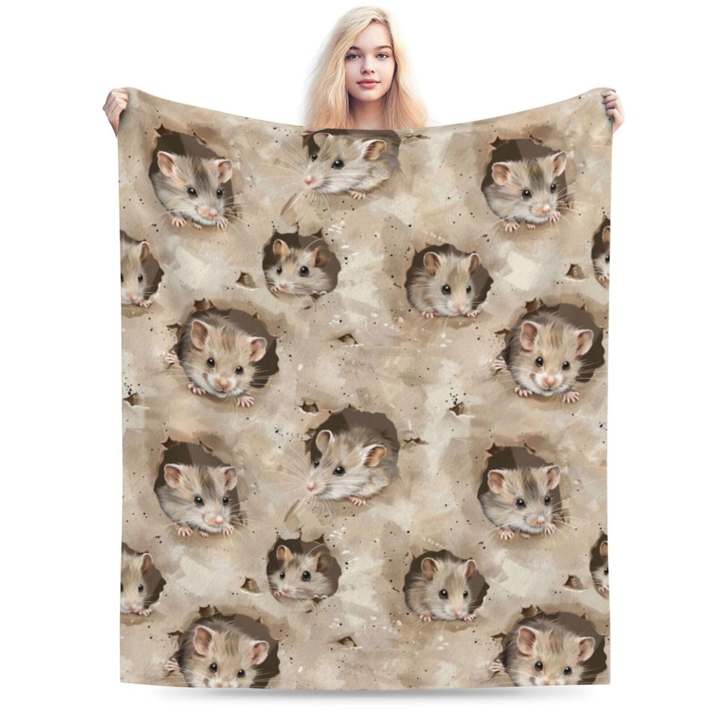 Qycazzw Cute Rat Blanket Gifts for Women Kids, Woodland Mouse Theme Flannel Blankets, Warm Cozy Soft Throw for Bedroom, Camping, Couch, Decor 50x60 in