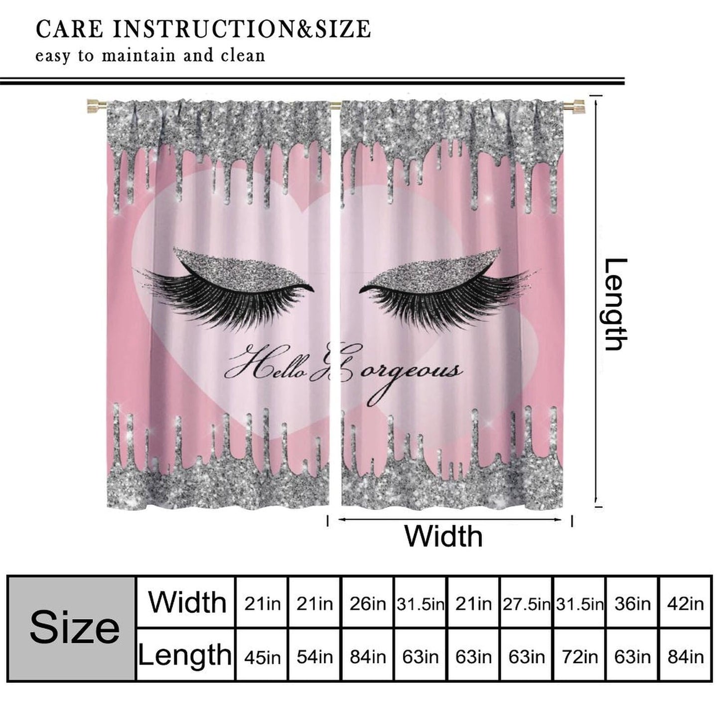 Eyelash Curtains Fashion Girl Eyes Hello Gorgeous Modern Makeup Abstract Art Room Darkening Thermal Insulated Rod Pockets Window Drapes for Bedroom Living Room Kitchen Cafe Decor W21xL45inx2 Decor