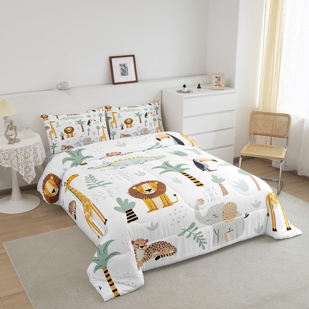 Feelyou Zoo Animal Bedding Set Cute Animal Comforter Set Wildlife Comforter for Women Men Room Decor Cute Giraffe Duvet Set King Size with 2 Pillow Case