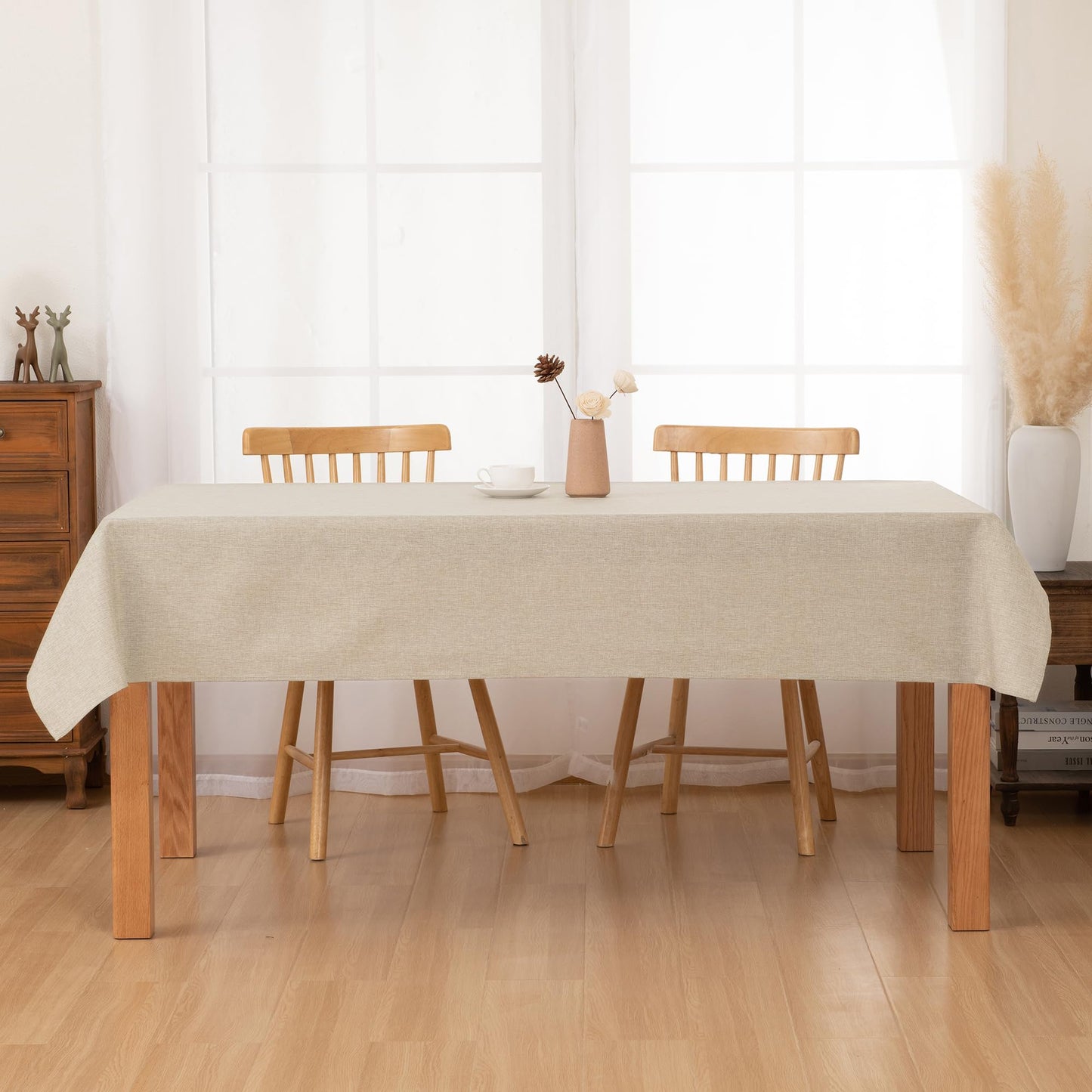 Hiasan Faux Linen Rectangle Tablecloth - Wrinkle and Stain Resistant Washable Table Cloth for Kitchen Dining Room Holiday Table Cover for Party Dinner, Beige, 54 x 120 Inch