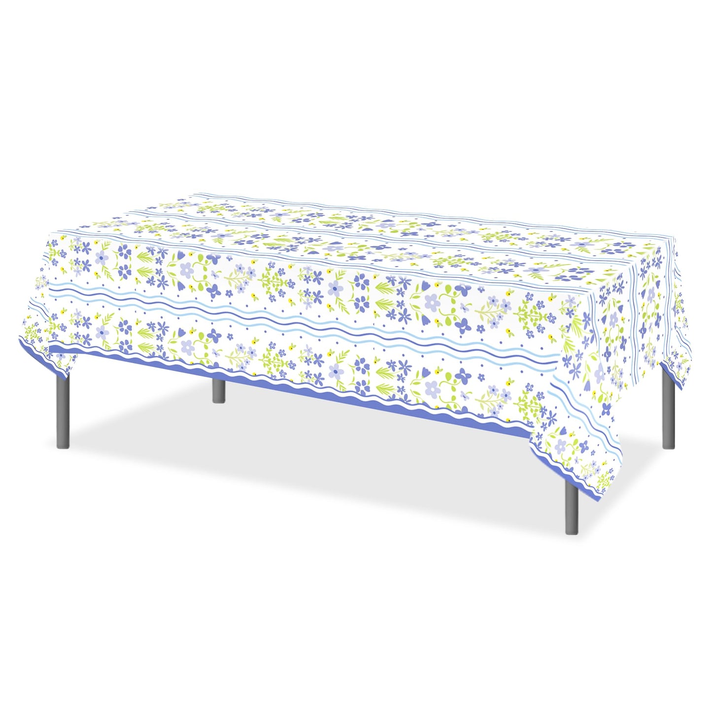 CC HOME 1Pc Blue Flowers Party Plastic Tablecloth 54 x 87 Inch Long Table Cover, Fresh Wildflowers Party Tablecover for Floral Theme Kids Baby Shower Birthday Dinner Picnic Kitchen Event