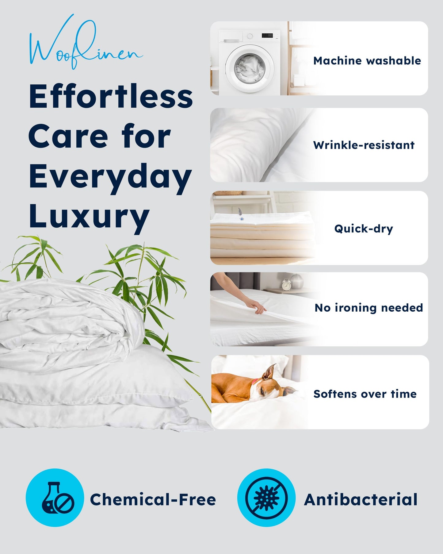 Wooflinen 100% Viscose Derived from Bamboo Sheets Set – Silky Soft Like Silk Bed Sheets – Matte White Bed Cover with Pillowcases – Cooling, Thick, Durable – King, 4 Pc Set