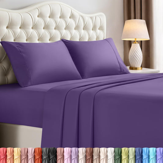 Utopia Bedding Queen Size Sheet Set – 4 Piece Bed Sheets, Soft and Breathable Microfiber, Includes 1 Fitted Sheet, 1 Flat Sheet and 2 Pillowcases – Oeko Tex (Eggplant)