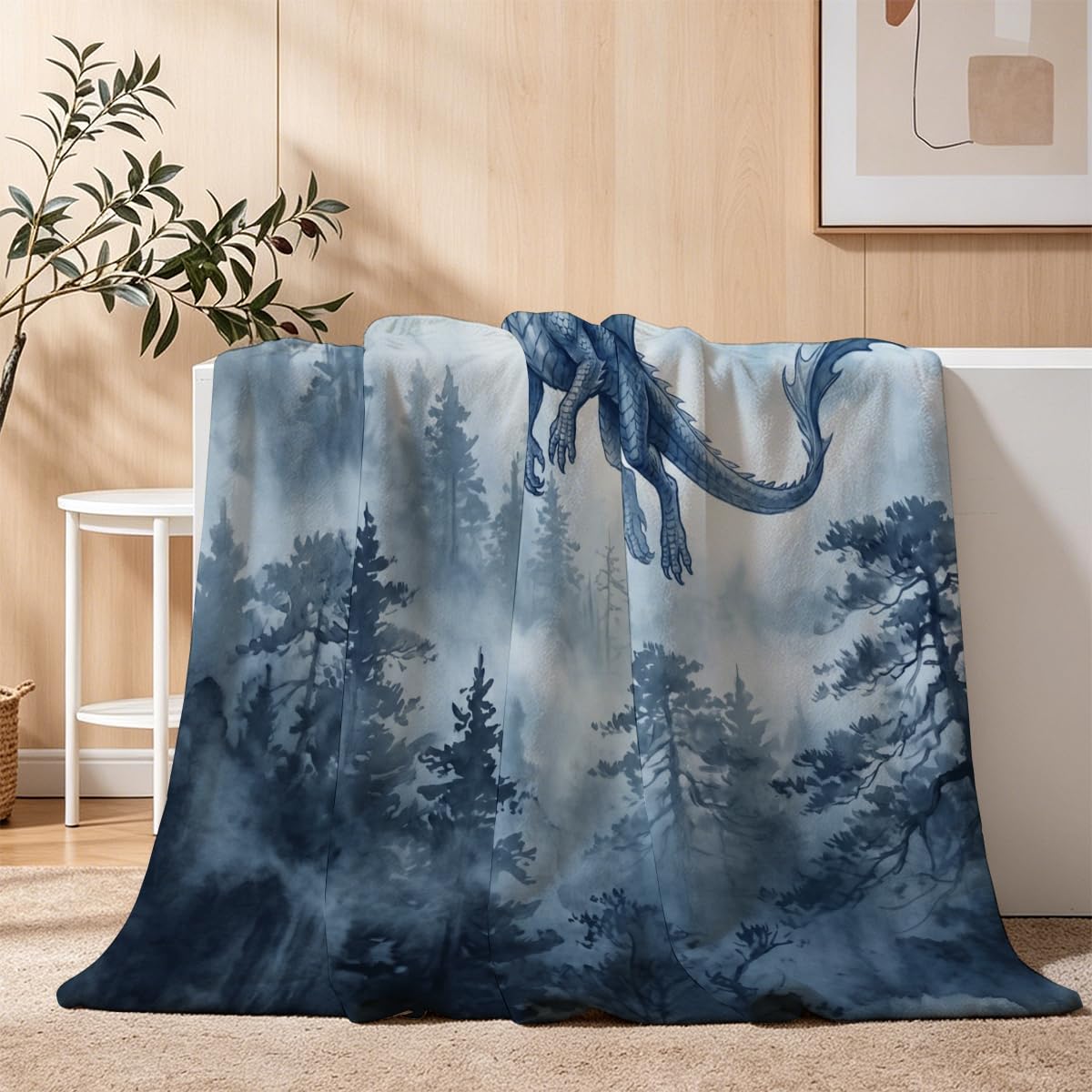 Yujiiso Forest Dragon Blanket, Ultra-Soft Flannel Fleece Throw 50" x 60"