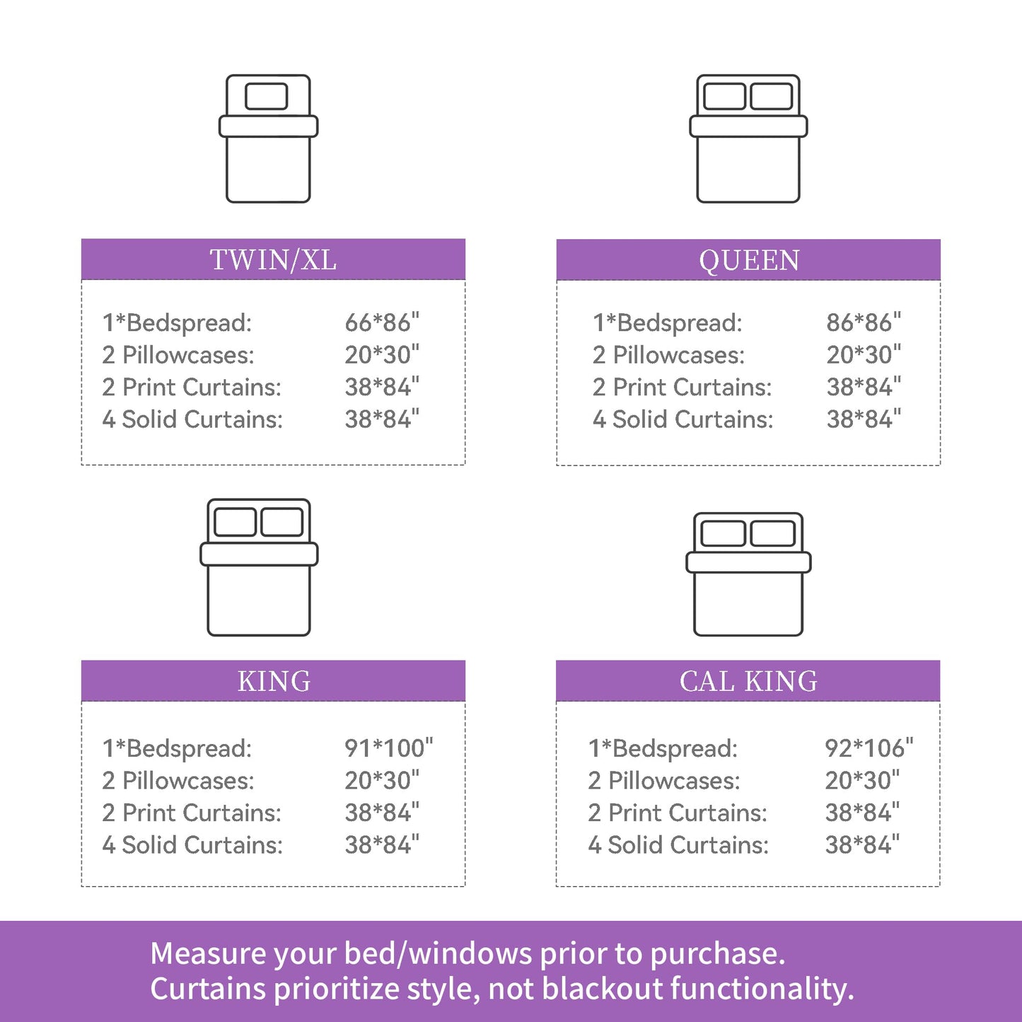 Deepsleep King Bedspread Set 9 Pieces, All Season Luxury Bed in a Bag for Bedroom, with 2 Pillowcases and 6 Curtains, Ultra-Soft Microfiber for Complete Bedroom Decor, Purple Flower