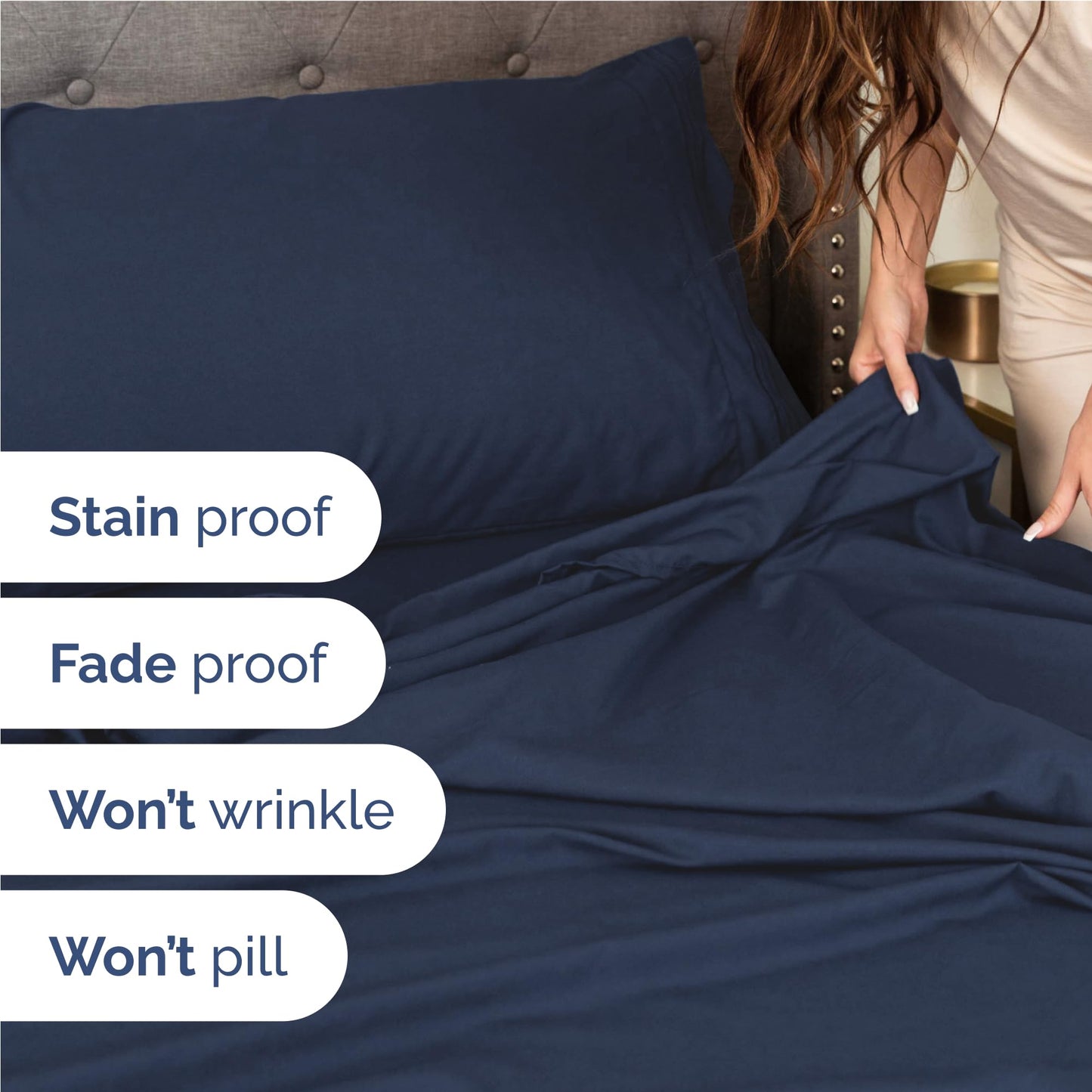 Full Size 4 Piece Sheet Set - Comfy Breathable & Cooling Sheets - Hotel Luxury Bed Sheets for Women & Men - Deep Pockets, Easy-Fit, Extra Soft & Wrinkle Free Sheets - Navy Blue Oeko-Tex Bed Sheet Set