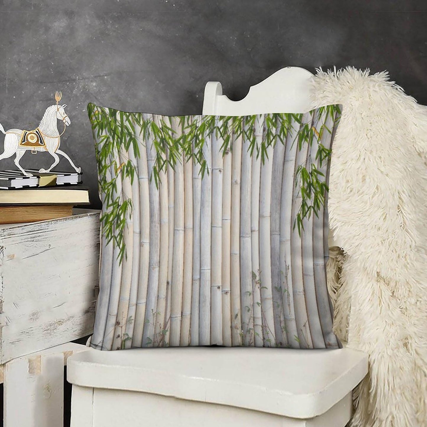 Bamboo Pillow Covers Set of 2,Japanese Asian Plant Nature Beige Brown Throw Pillow Covers 16x16 Inches Cotton Square Pillow Cover Set for Couch Bed Living Room Outdoor 16 "x16
