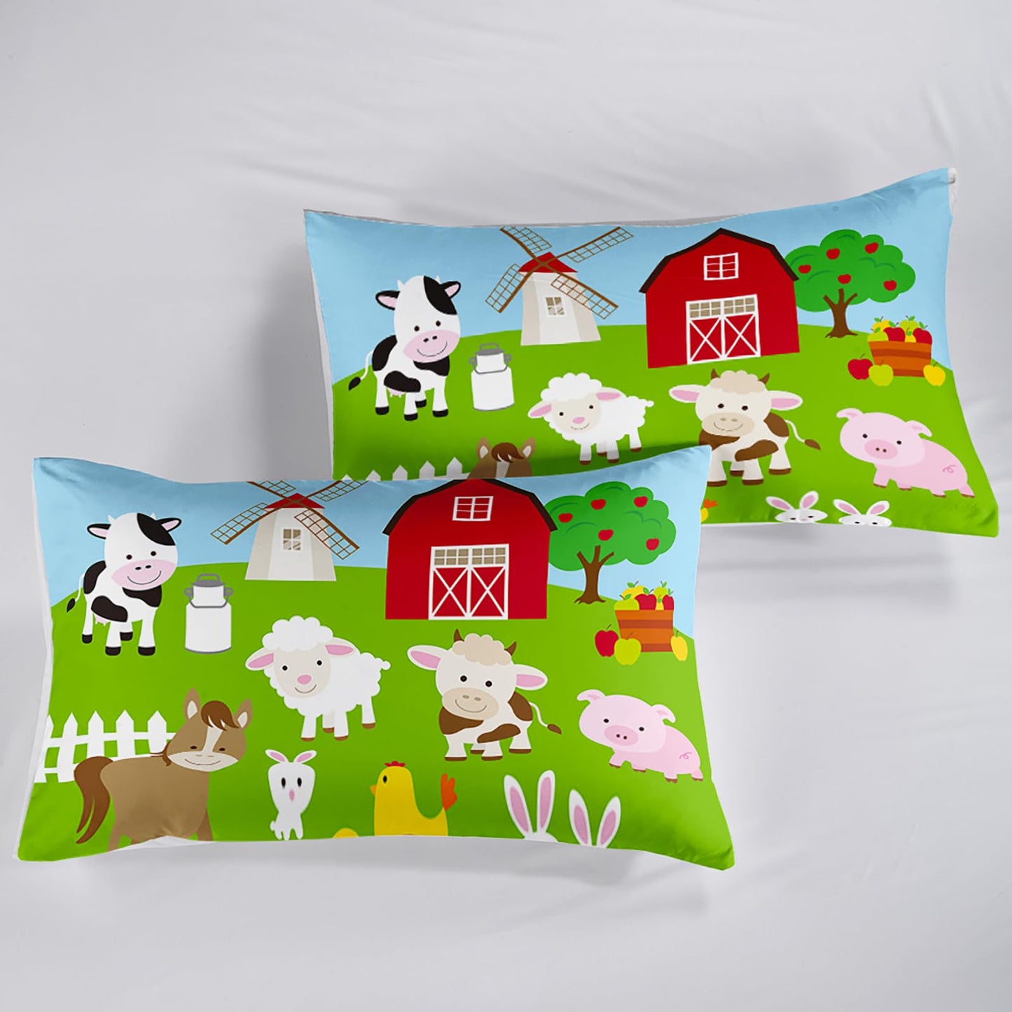 QOOMO Farm Animal Sheet Set,Farmhouse Kids Bed Sheets,Cow Pig Sheep 16" Deep Pocket Bed Sheet Set for Boys/Girls/Kids/Teens，4 Piece Sheet Set, 1 Fitted Sheet,1 Flat Sheet and 2 Pillowcases，Twin Size