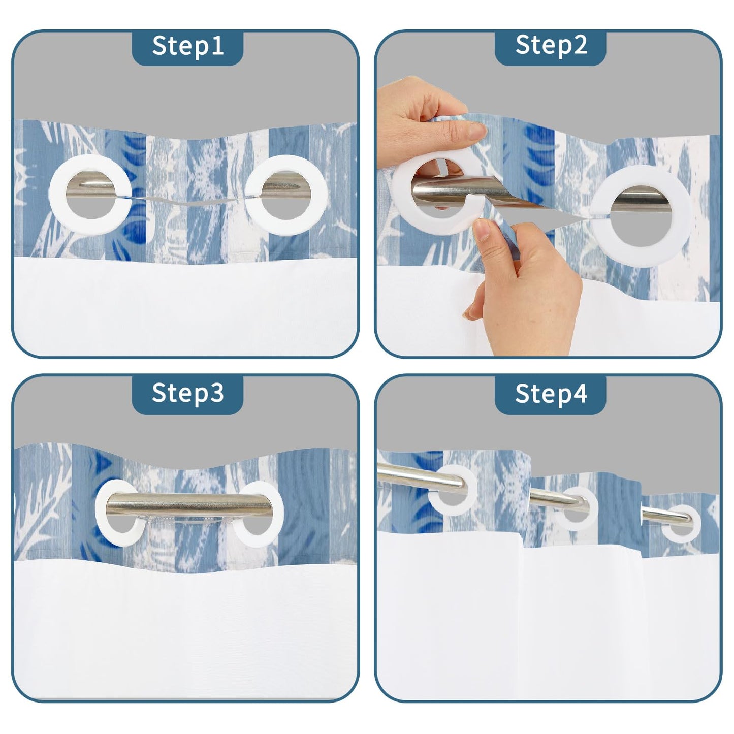 NAEMBCU Blue Striped No Hook Shower Curtain with Snap in Liner Set 71x74in