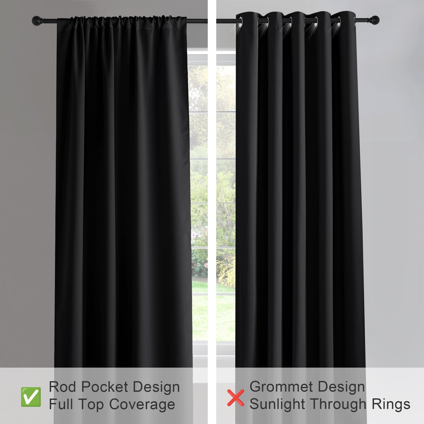 PONY DANCE Black Curtains 84 inches Long for Bedroom, Blackout Window Curtain Rod Pocket Thermal Insulated Room Darkening Drapes Energy Saving for Living Room, W 52 x L 84 inches, 2 Panels Set