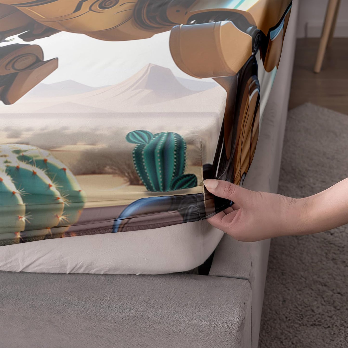 AILONEN 3D Dinosaur Fitted Sheet Set Twin XL Size,Roaring Dinosaur Bed Sheet Set for Boys Kids,3 Pieces Desert Metal Dinosaur Printed Fitted Sheet with 2 Pillowcases