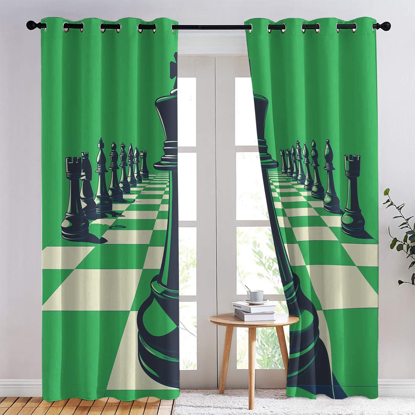 Phtbz Chess Curtains 45 Inch Length 2 Panels Set, Green Chessboard Patterned Blackout Curtains for Bedroom, Living Room Decor, Room Darkening Thermal Insulated Grommet Drapes