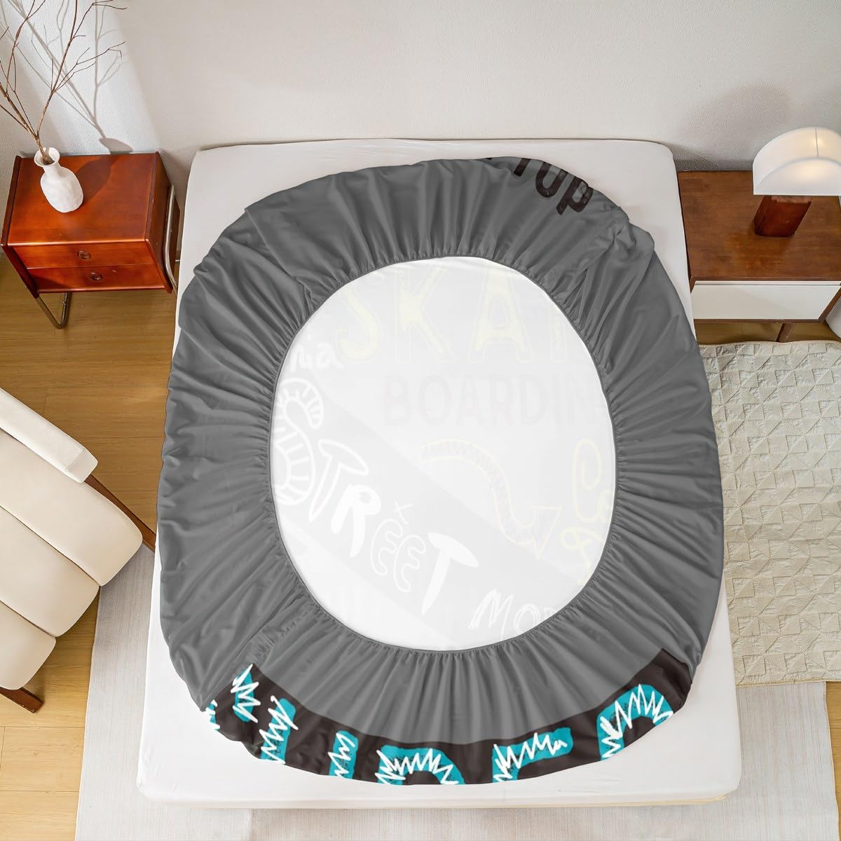 Feelyou Youth Skateboard Bedding Set Kids Extreme Sports Theme Bed Sheet Set Boys Teens Hipster Fitted Sheet Hip Hop Street Culture Bed Cover,Room Decor 3Pcs Sheets Full Size,Gray