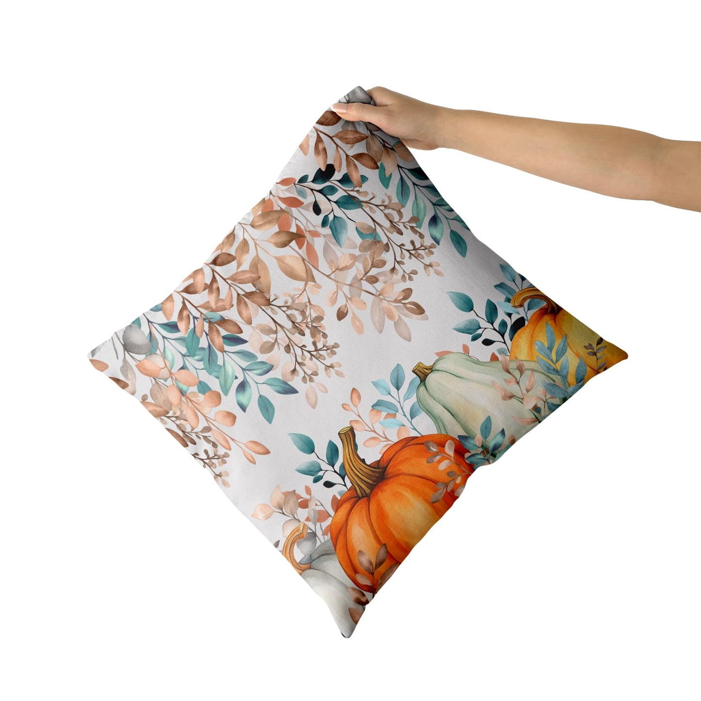Giwawa Fall Pumpkin Pillow Covers 18x18 Inch Teal Orange Autumn Leaves Throw Pillow Case Decorative Thanksgiving Cushion Cover for Home Couch Sofa Farmhouse, Set of 2